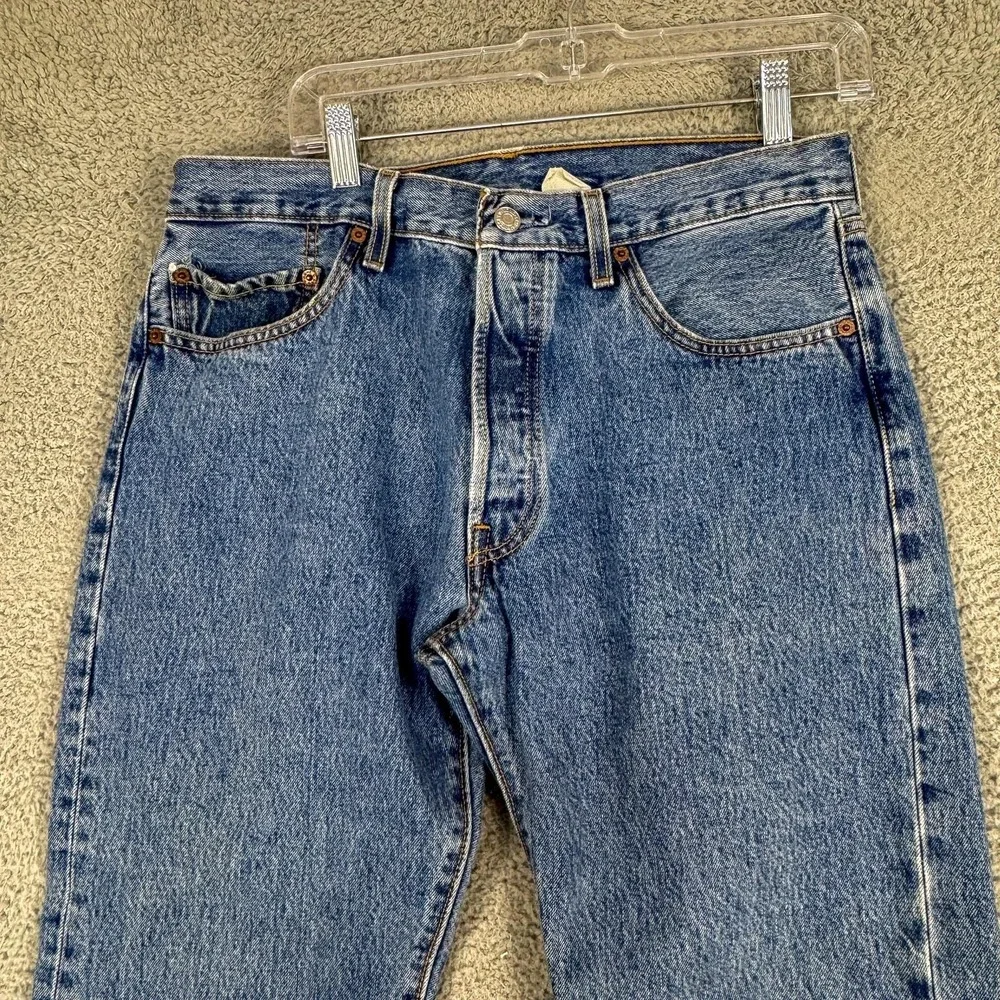 Levis 501 Jeans Mens 34 Blue Medium‎ Wash Straight Button Fly Denim Fits 34x29